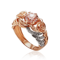 обзорное фото Женское золотое кольцо с морганитом и фианитами 030462  Золотые кольца с морганитом