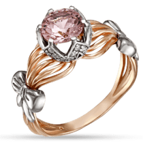 обзорное фото Золотое кольцо с морганитом и фианитами 030460  Золотые кольца с морганитом