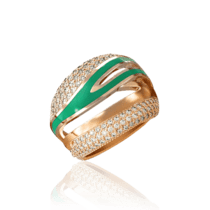 обзорное фото Женское кольцо из красного золота с фианитами и зеленой эмалью 030849  Эксклюзивные кольца из золота