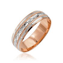 обзорное фото Красивое обручальное кольцо из комбинированного золота с алмазной гранью 036758  Золотые кольца
