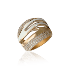 обзорное фото Золотое кольцо с фианитами и эмалью 027851  Эксклюзивные кольца из золота