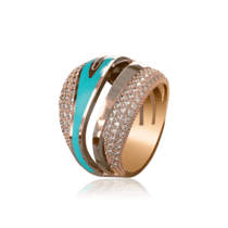 обзорное фото Массивное женское кольцо из золота с фианитами и эмалью 030851  Эксклюзивные кольца из золота