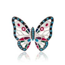 оглядове фото Срібна брошка Метелик з емаллю і фіанітами 030740