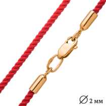 обзорное фото Шелковый красный шнурок с гладкой золотой застежкой 025687  Шнурки с золотом