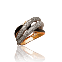 обзорное фото Золотое кольцо с фианитами и черной эмалью 027854  Эксклюзивные кольца из золота